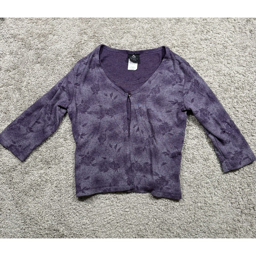 Vintage Anxiety Cafe Purple Grandma Cardigan Floral‎ Coffee Cozy Old Money M